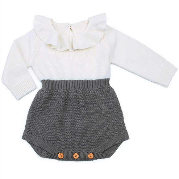 BABY GIRL KNIT RUFFLE LONG SLEEVE ROMPER - Picture 3 of 10
